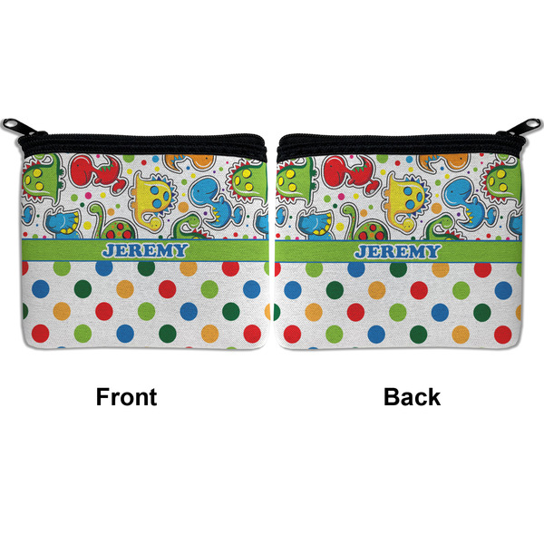 Dinosaur Print & Dots Neoprene Coin Purse - Front & Back (APPROVAL)