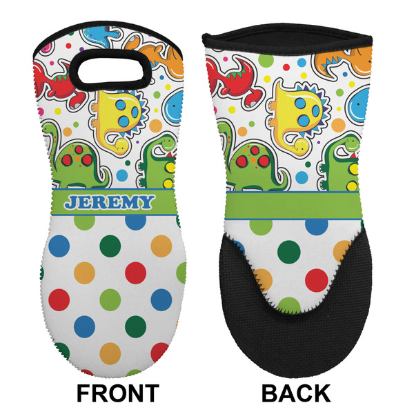 Dinosaur Print & Dots Neoprene Oven Mitt (Front & Back)