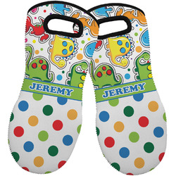 Dinosaur Print & Dots Neoprene Oven Mitts - Set of 2 w/ Name or Text