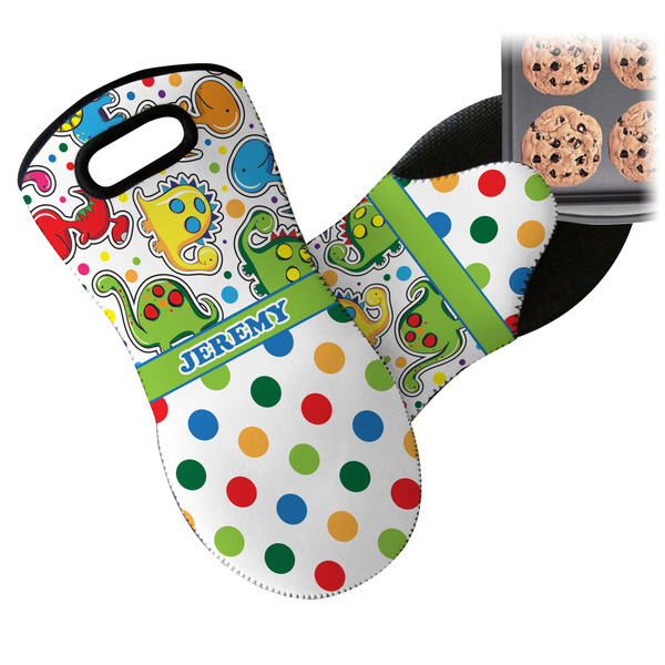 Dinosaur Print & Dots Neoprene Oven Mitt