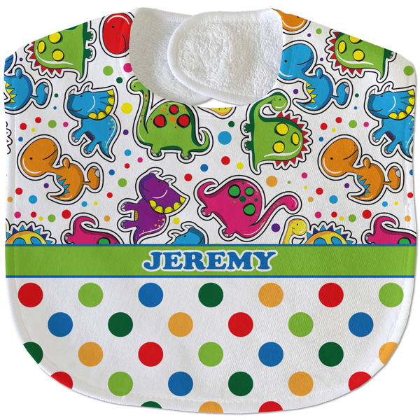 Dinosaur Print & Dots New Baby Bib - Closed and Folded