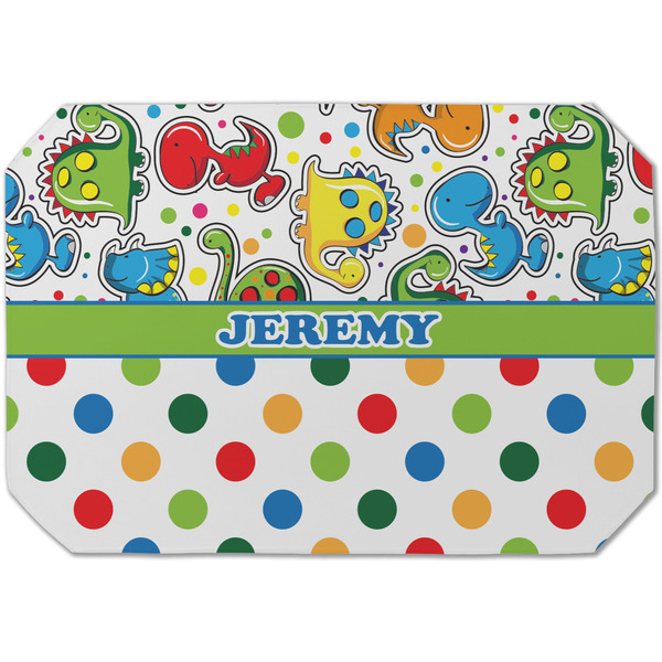 Custom Dinosaur Print & Dots Dining Table Mat - Octagon (Single-Sided) w/ Name or Text