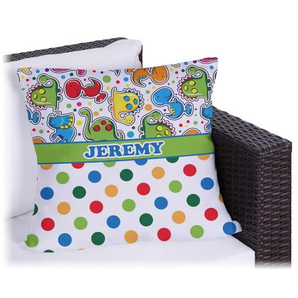 Custom Dinosaur Print & Dots Outdoor Pillow (Personalized)