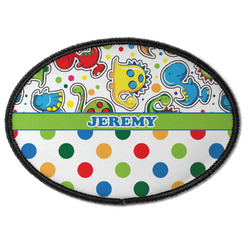 Dinosaur Print & Dots Iron On Oval Patch w/ Name or Text