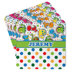 Dinosaur Print & Dots Paper Coasters w/ Name or Text