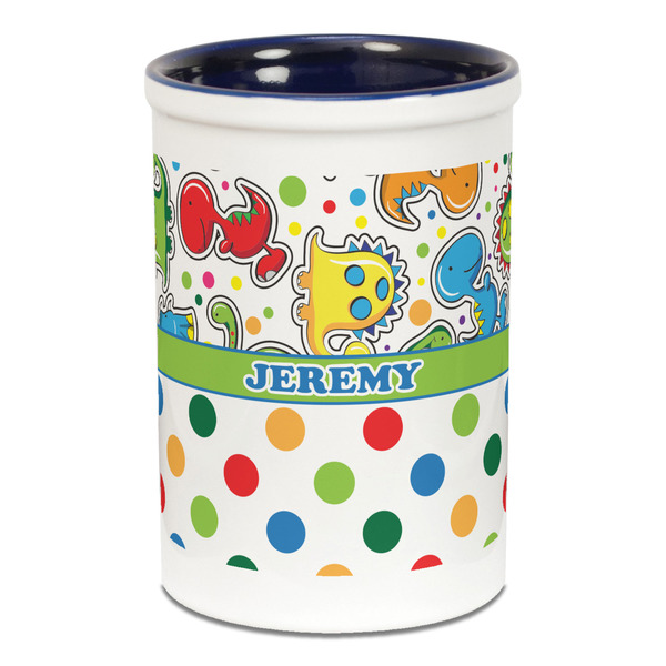Dinosaur Print & Dots Pencil Holder - Blue