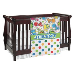 Dinosaur Print & Dots Baby Blanket (Double Sided) (Personalized)