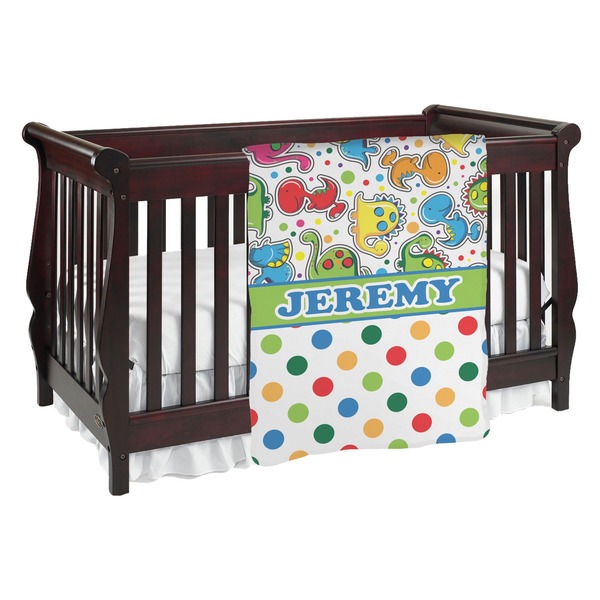 Custom Dinosaur Print & Dots Baby Blanket (Double Sided) (Personalized)