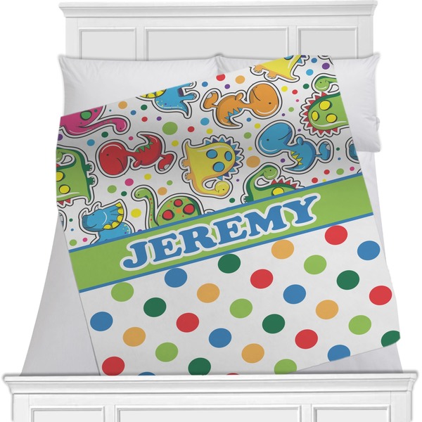 Custom Dinosaur Print & Dots Minky Blanket - Toddler / Throw - 60"x50" - Double Sided (Personalized)