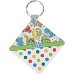 Dinosaur Print & Dots Diamond Plastic Keychain w/ Name or Text