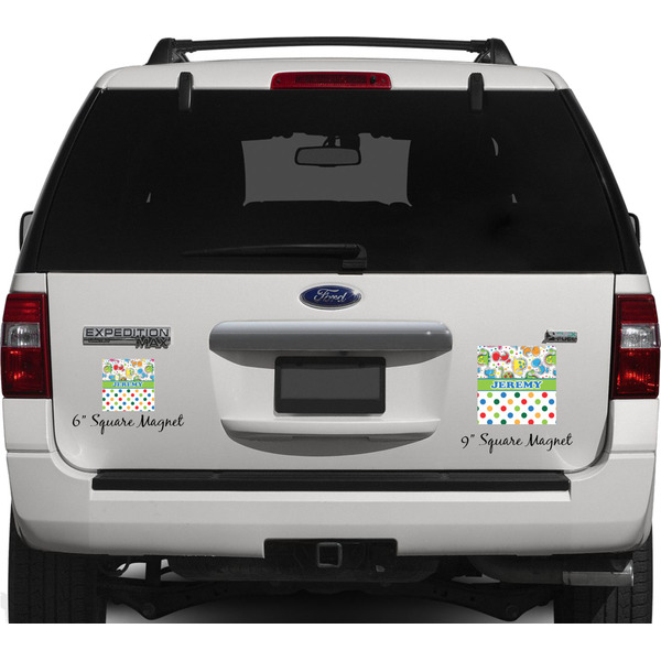 Dinosaur Print & Dots Personalized Square Car Magnets on Ford Explorer