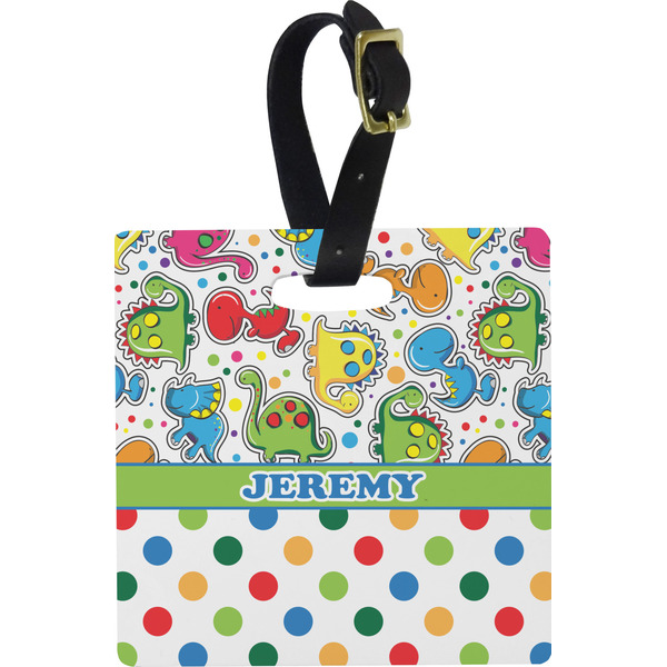 Dinosaur Print & Dots Personalized Square Luggage Tag