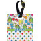 Dinosaur Print & Dots Plastic Luggage Tag - Square w/ Name or Text