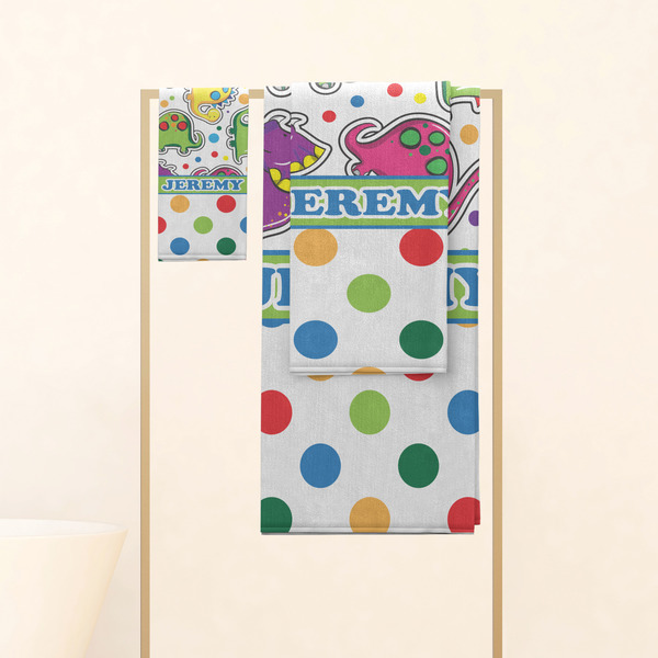 Dinosaur Print & Dots Personalized Towel Set