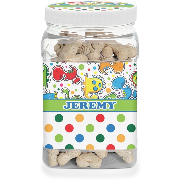 Custom Dinosaur Print & Dots Dog Treat Jar (Personalized)