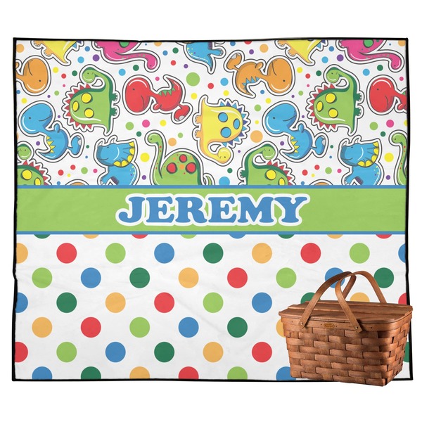Custom Dinosaur Print & Dots Outdoor Picnic Blanket (Personalized)