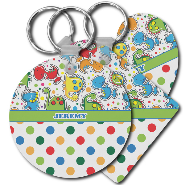 Custom Dinosaur Print & Dots Plastic Keychain (Personalized)
