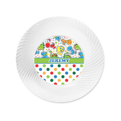 Dinosaur Print & Dots Plastic Party Appetizer & Dessert Plates - 6" (Personalized)