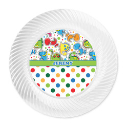 Dinosaur Print & Dots Plastic Party Dinner Plates - 10" (Personalized)