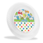 Dinosaur Print & Dots Plastic Party Dinner Plates - 10" (Personalized)
