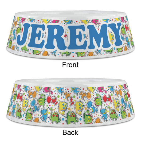 Dinosaur Print & Dots Plastic Pet Bowls - Large - APPROVAL