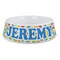 Dinosaur Print & Dots Plastic Dog Bowl - Large (Personalized)