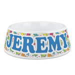 Dinosaur Print & Dots Plastic Dog Bowl - Medium (Personalized)