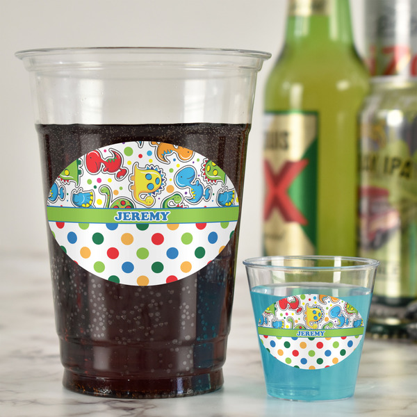 Dinosaur Print & Dots Plastic Shot Glasses - In Context