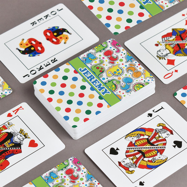 Dinosaur Print & Dots Playing Cards - Front & Back View