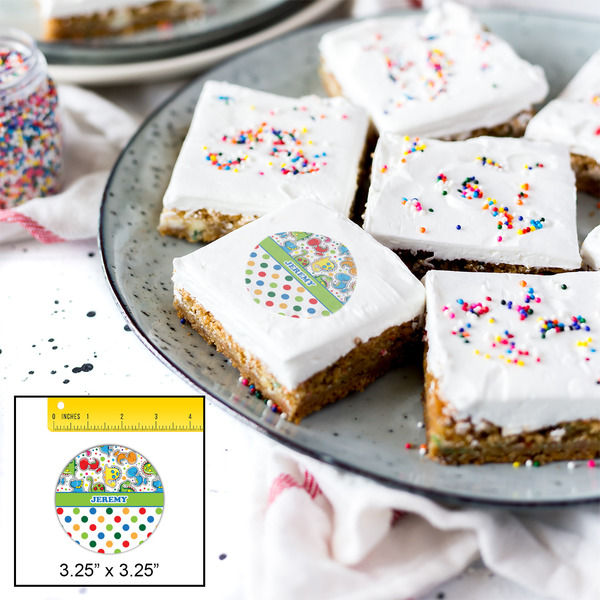 Dinosaur Print & Dots Printed Icing Circle - Large - In Context