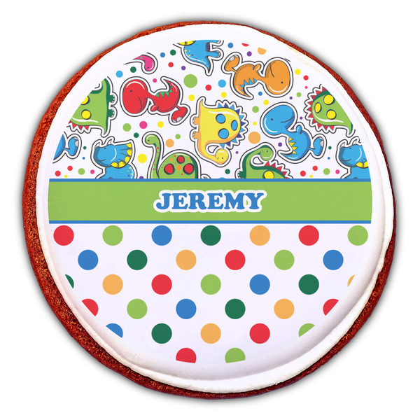 Dinosaur Print & Dots Printed Icing Circle - Large - On Cookie