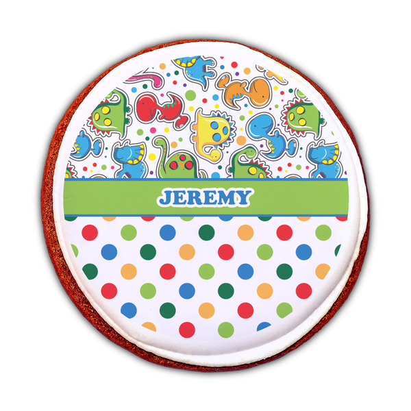 Dinosaur Print & Dots Printed Icing Circle - Medium - On Cookie