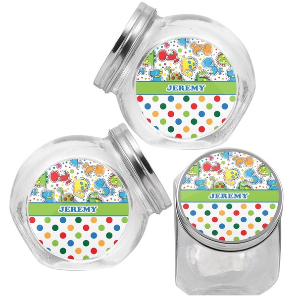 Dinosaur Print & Dots Puppy Treat Jar - Top Left Right