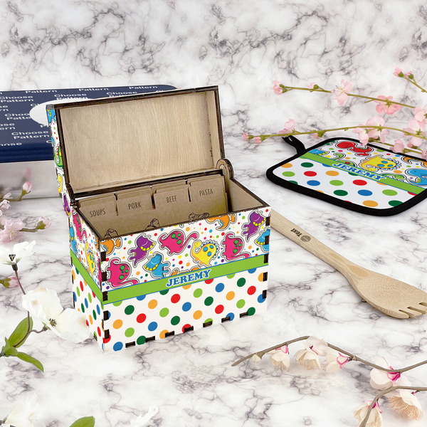 Dinosaur Print & Dots Recipe Box - Full Color - In Context