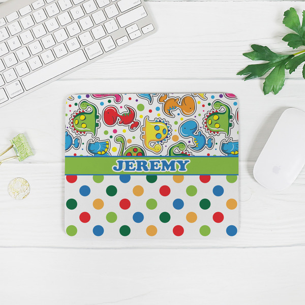 Dinosaur Print & Dots Rectangular Mouse Pad - LIFESTYLE 2