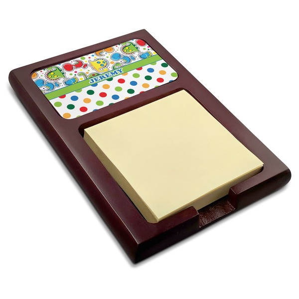 Custom Dinosaur Print & Dots Red Mahogany Sticky Note Holder (Personalized)