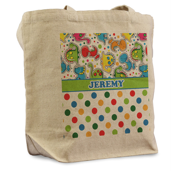 Custom Dinosaur Print & Dots Reusable Cotton Grocery Bag (Personalized)