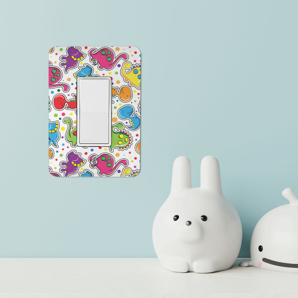 Dinosaur Print & Dots Rocker Light Switch Covers - Single - IN CONTEXT