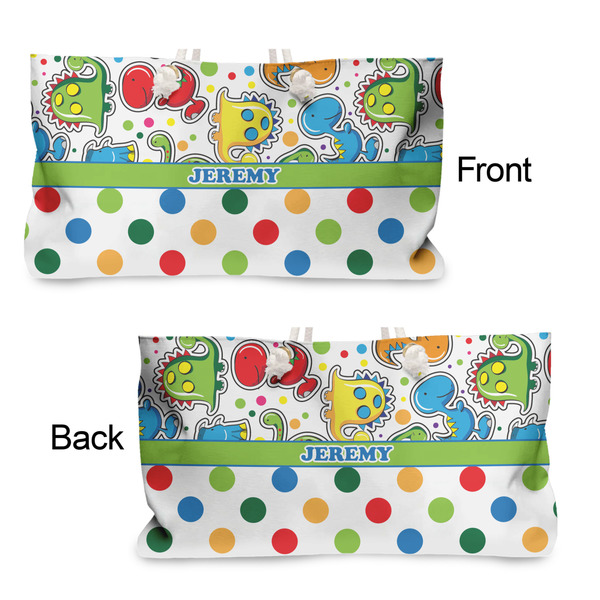 Dinosaur Print & Dots Large Rope Tote - From & Back View