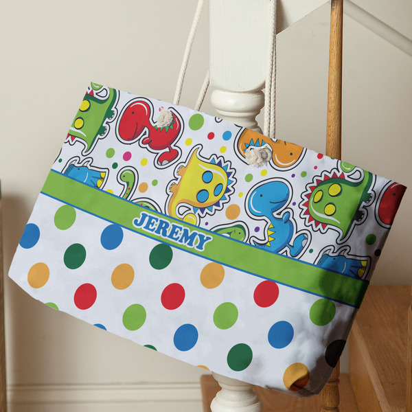 Dinosaur Print & Dots Large Rope Tote - Life Style