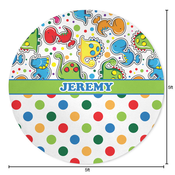 Dinosaur Print & Dots Round Area Rug - Size