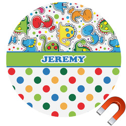 Dinosaur Print & Dots Round Car Magnet - 6" (Personalized)