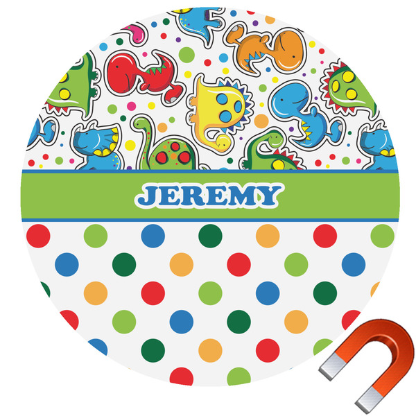 Custom Dinosaur Print & Dots Round Car Magnet - 10" (Personalized)