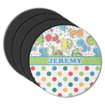 Dinosaur Print & Dots Round Rubber Backed Coasters - Set of 4 (Personalized)