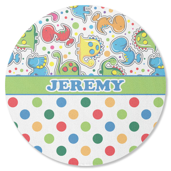Custom Dinosaur Print & Dots Round Rubber Backed Coaster (Personalized)