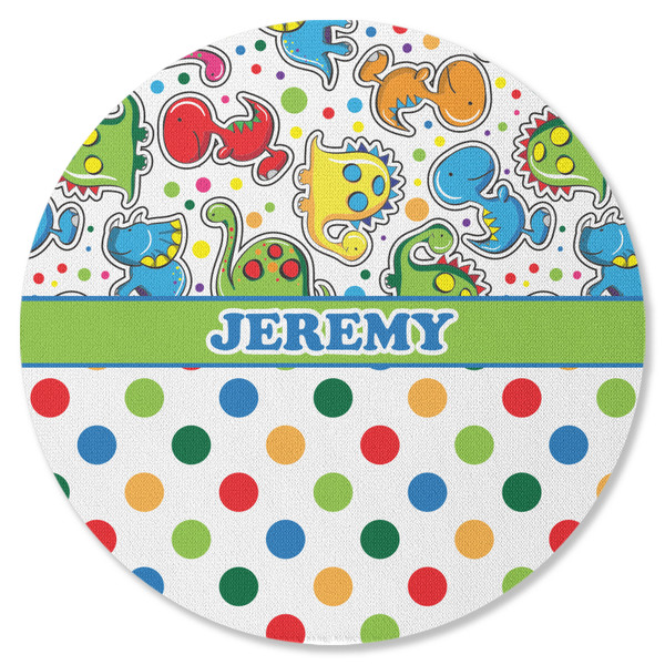 Dinosaur Print & Dots Round Coaster Rubber Back - Single