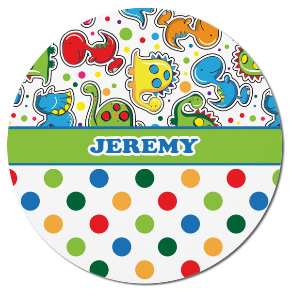 Dinosaur Print & Dots Round Fridge Magnet - FRONT