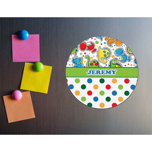 Dinosaur Print & Dots Round Fridge Magnet - LIFESTYLE