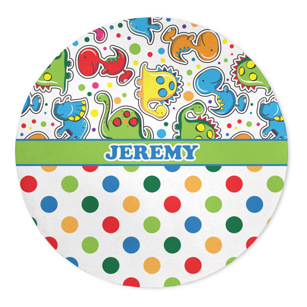 Custom Dinosaur Print & Dots 5' Round Indoor Area Rug (Personalized)