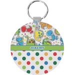 Dinosaur Print & Dots Round Plastic Keychain (Personalized)